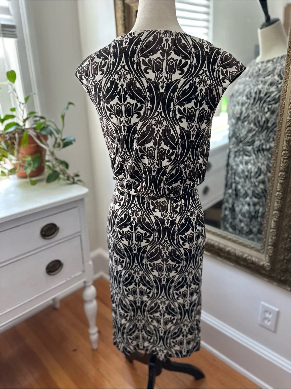 Tory Burch silk dress midi Y2K style ruched sleeveless quiet luxury faux wrap